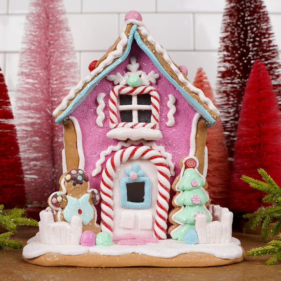 9IN LT PINK GINGERBREAD HOUSE - Christmas Place