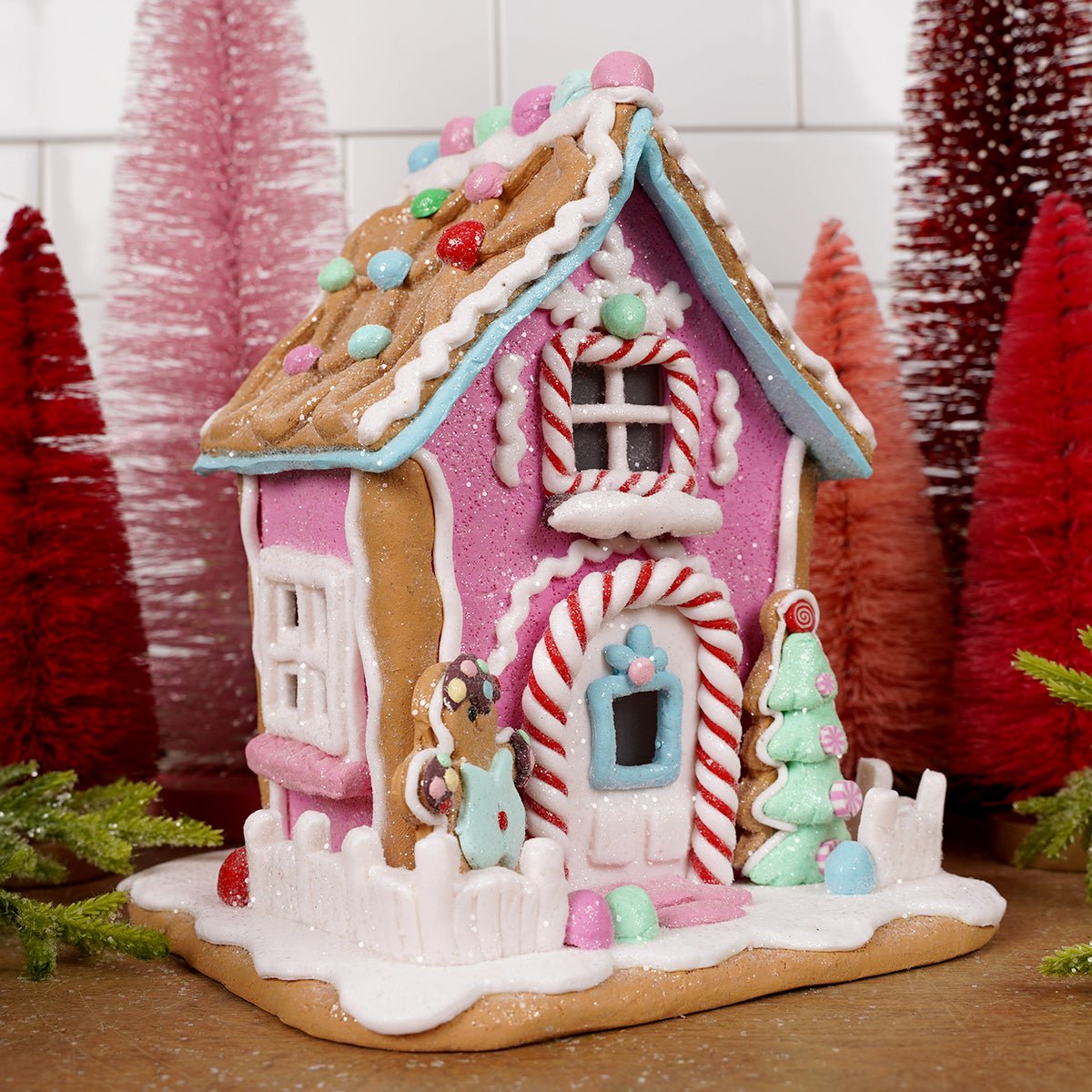 9IN LT PINK GINGERBREAD HOUSE - Christmas Place