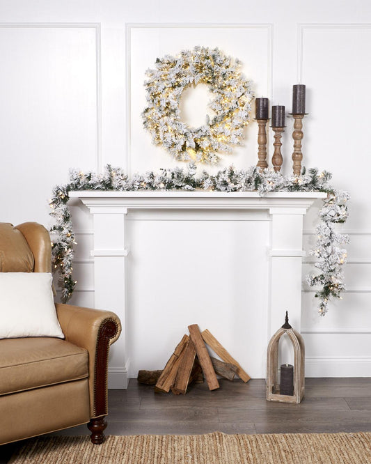 9ft x 10in Balsam Snowy Flocked Pre-Lit Garland