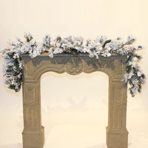 6ft x 14in Snowy Flocked Bavarian Garland with Lights - Christmas Place