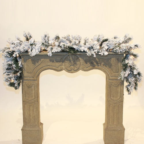 6ft x 14in Snowy Flocked Bavarian Garland with Lights
