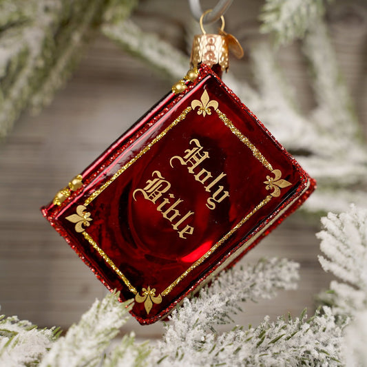 Red Glass Holy Bible Christmas Ornament - Christmas Place