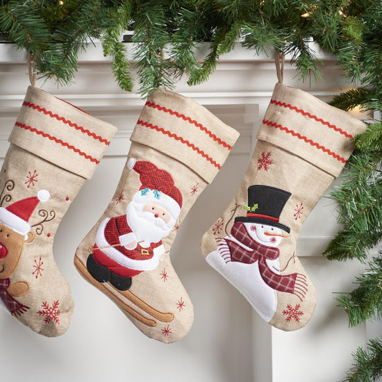 Burlap Christmas Characters Stocking - Christmas Place