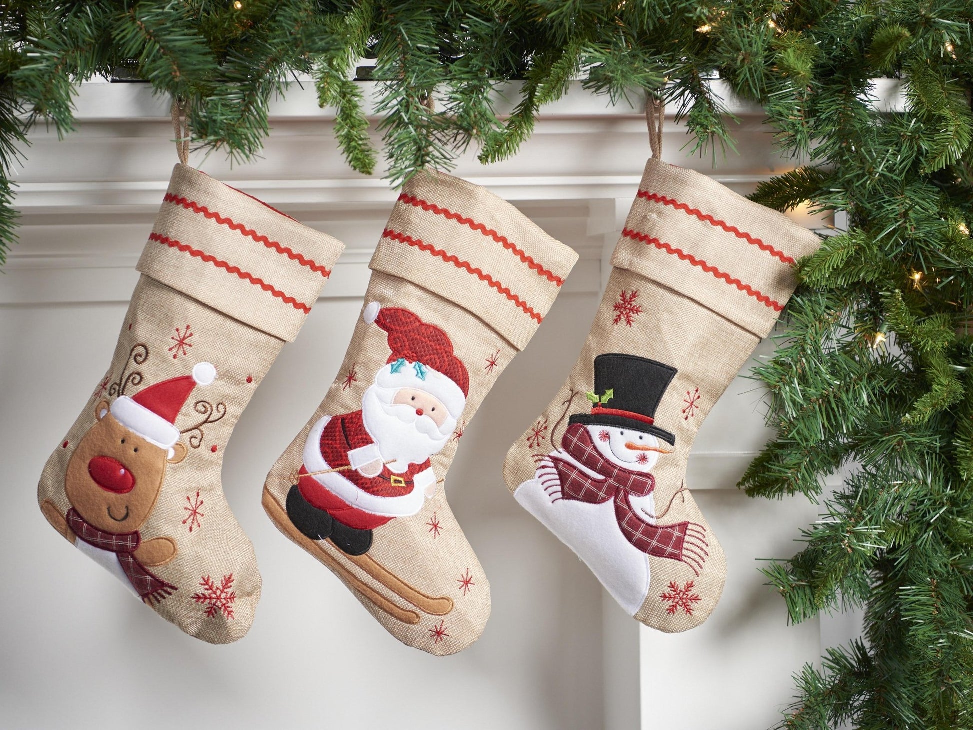 Burlap Christmas Characters Stocking - Christmas Place