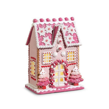 13in Lighted Pink Gingerbread House
