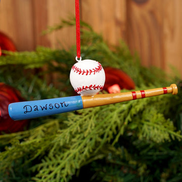 4.5Inch Glass Baseball With Bat Ornament - Christmas Place