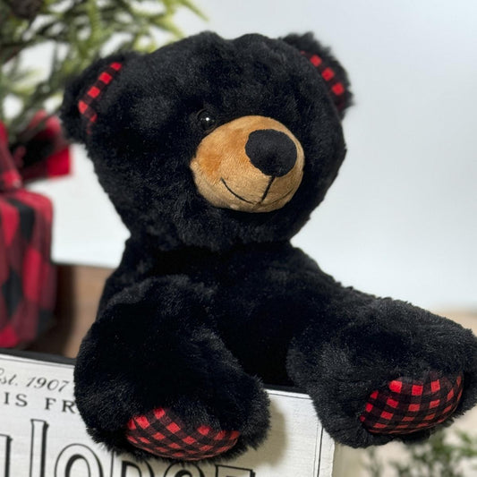11in Checkered Black Bear Plush