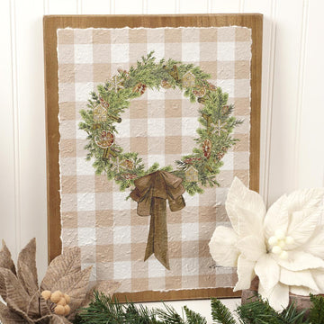 18in Gingerbread Gingham Greenery Wall Art