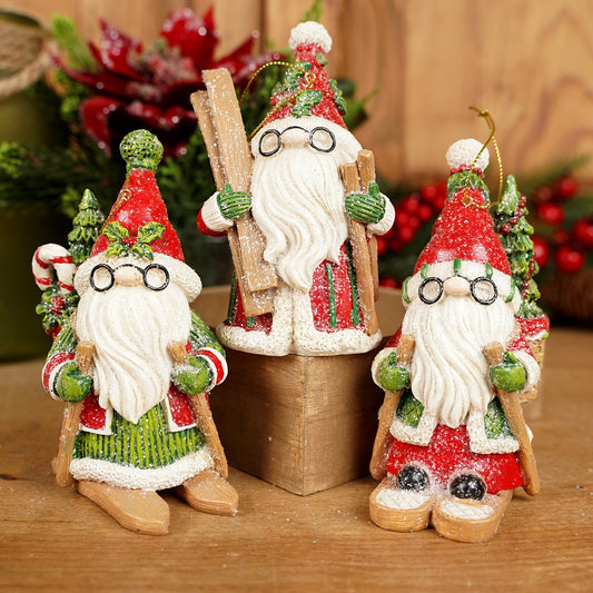 Skiing Santa Gnome Ornaments - Christmas Place