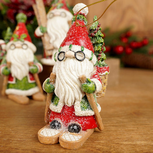 Skiing Santa Gnome Christmas Ornament - Christmas Place