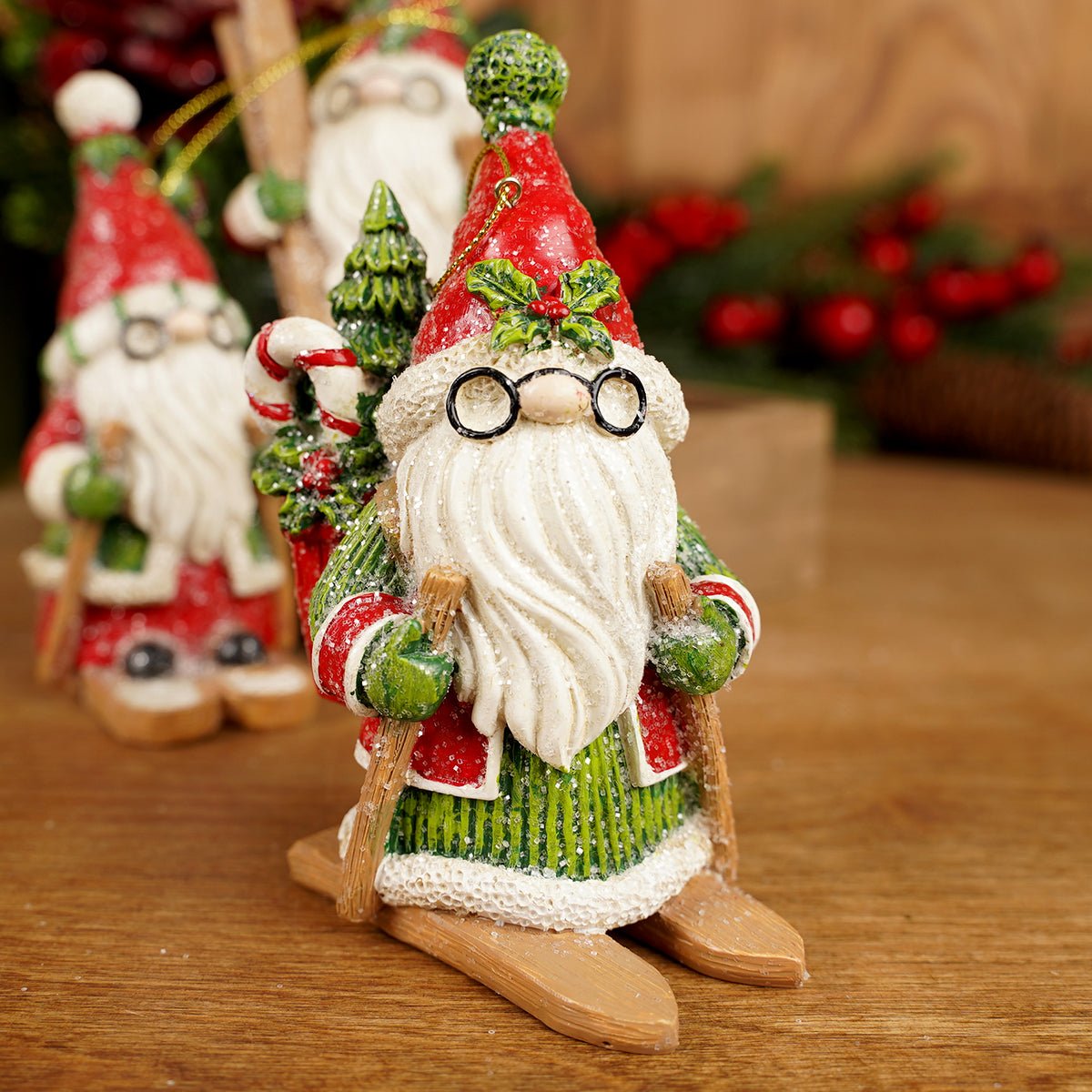 Skiing Santa Gnome Christmas Ornament 3 Styles Available - Christmas Place