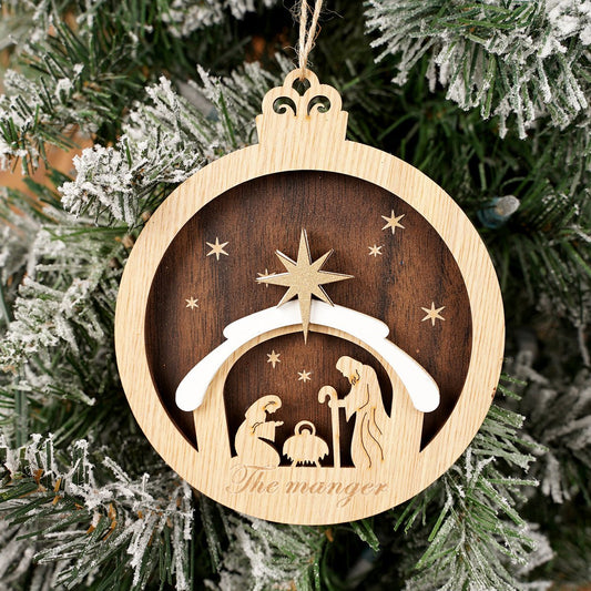 5IN WOOD NATIVITY SCENE ORN - Christmas Place