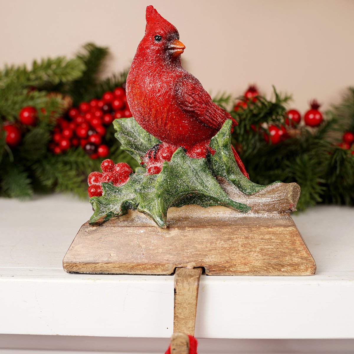 Christmas Cardinals Stocking Holders 7 inches tall each - Christmas Place