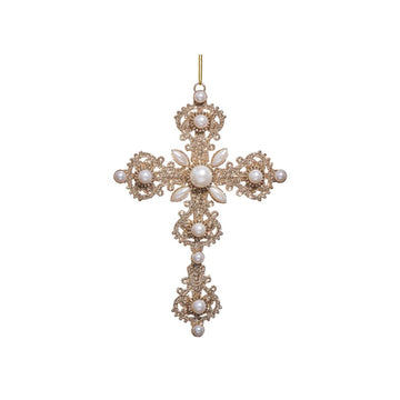 Glitter Pearl Cross Ornament