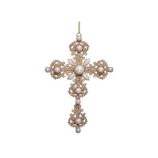 Glitter Pearl Cross Ornament