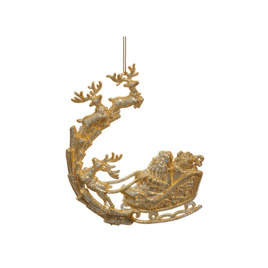 Gold Glitter Santa Sleigh Ornament