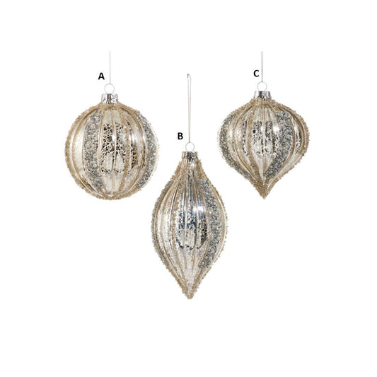 Mercury Glass Glitter Stripe Ornament