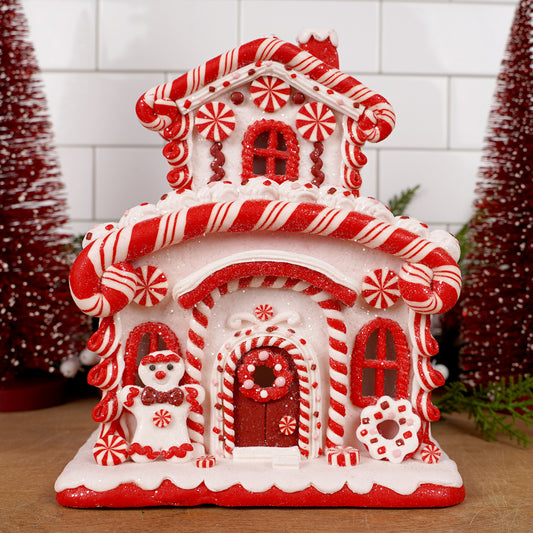 Lighted Red And White Striped Candy House