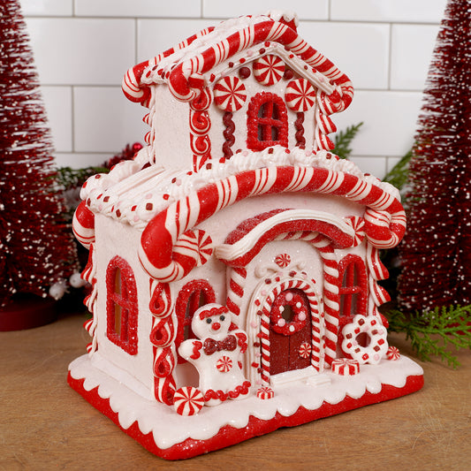 Lighted Red And White Striped Candy House