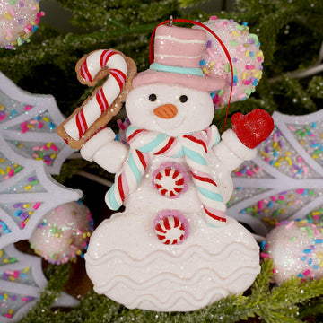 5IN PINK DOUGH SNOWMAN ORN