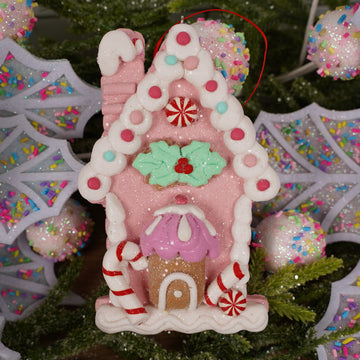 5IN PINK DOUGH GINGERBREAD HOUSE ORN