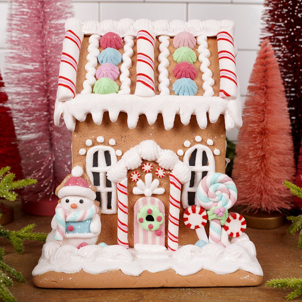 8IN LT PASTEL GINGERBREAD HOUSE - Christmas Place