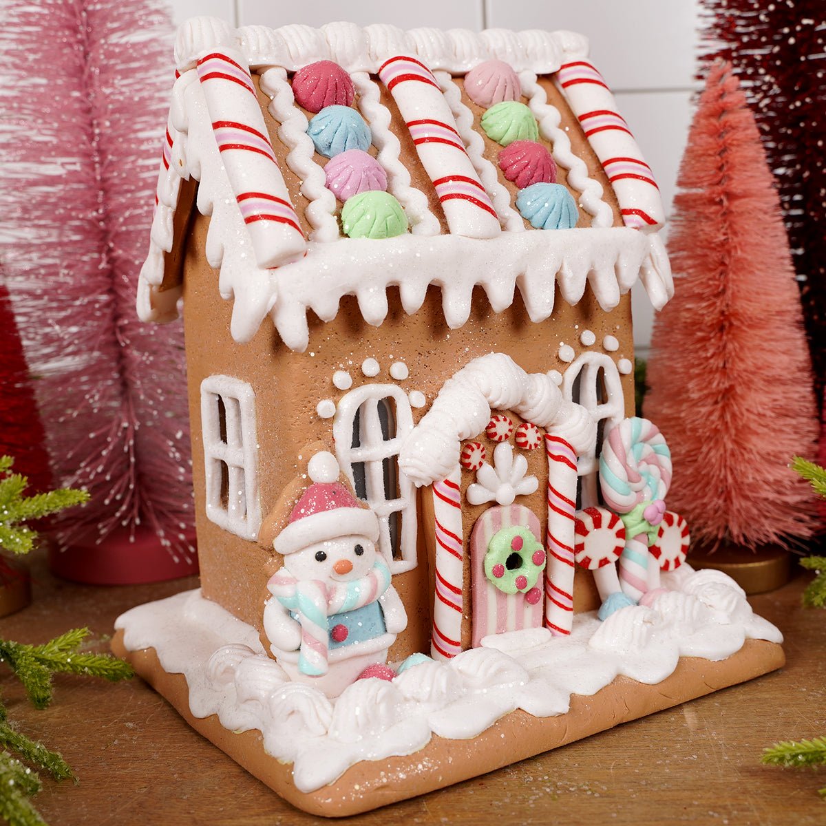 8IN LT PASTEL GINGERBREAD HOUSE - Christmas Place