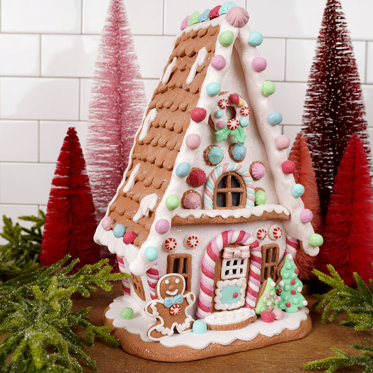 13Inch Lit Pastel Gingerbread House