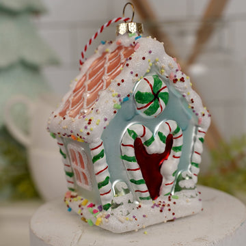 Glass Green Candy House Ornament - Christmas Place