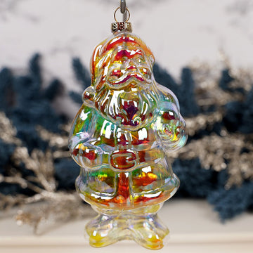 4.5IN IRIDESCENT GLASS SANTA ORN - Christmas Place