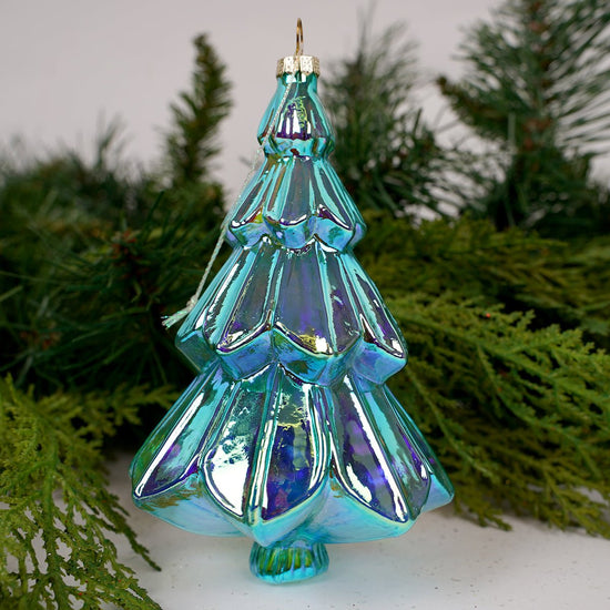 Iridescent Glass Blue Tree Ornament - Christmas Place