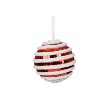 Red White Snow Mirror Ball Ornament