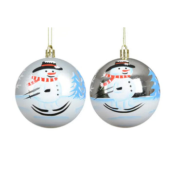 Silver Skiing Snowman Ball Ornament