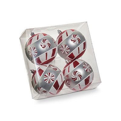 Peppermint Ball Ornaments x4