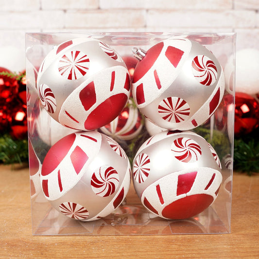Peppermint Ball Ornaments x4 - Christmas Place