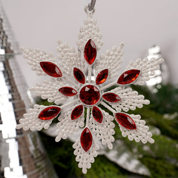 5IN RED WHITE JEWEL SNOWFLAKE ORN