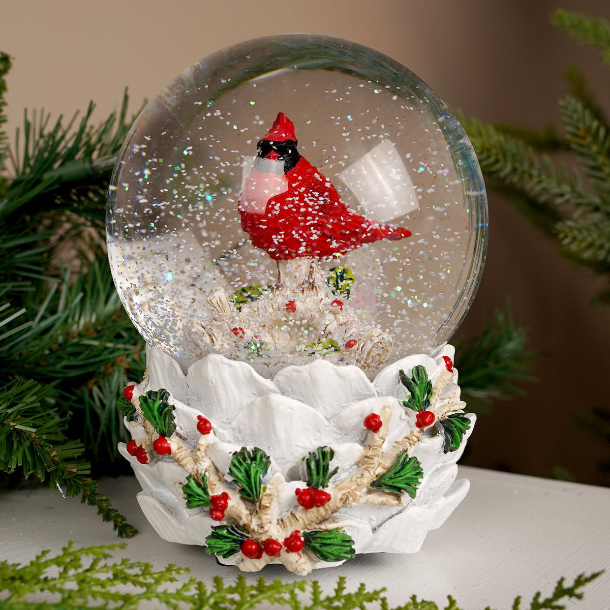 Cardinal Holly Waterglobe - Christmas Place