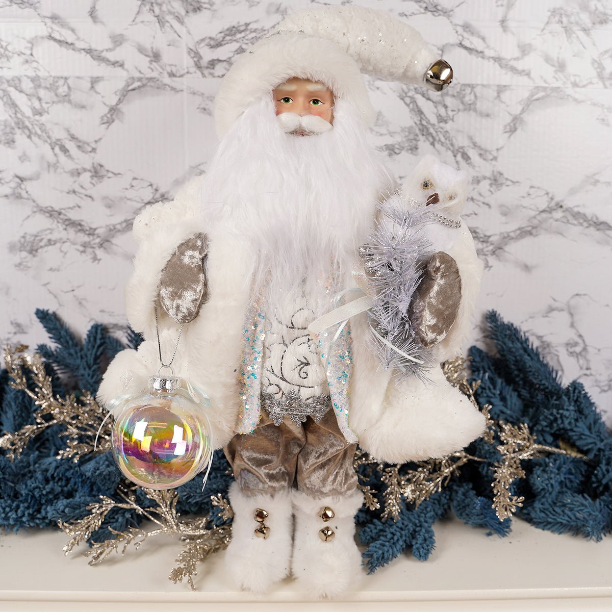 18IN SILVER WHITE SANTA - Christmas Place