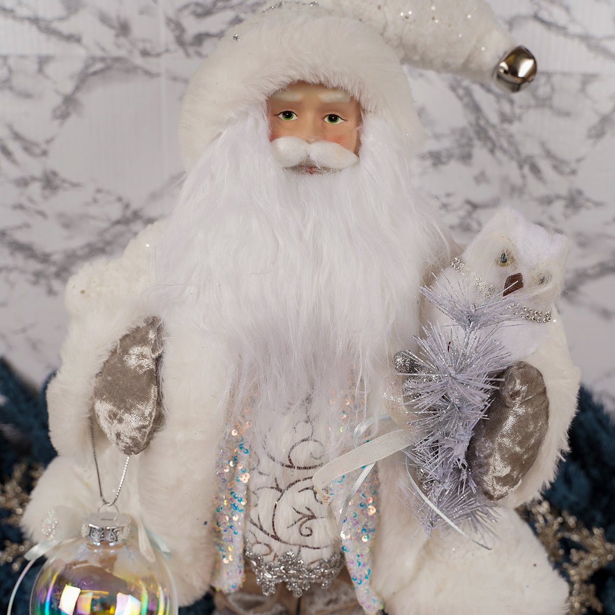 18IN SILVER WHITE SANTA - Christmas Place