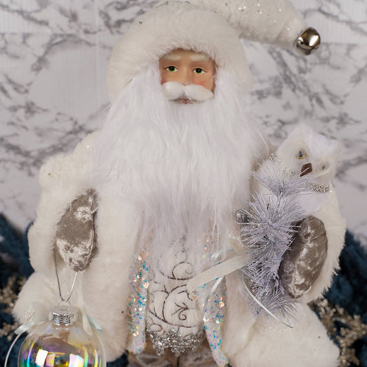 18IN SILVER WHITE SANTA - Christmas Place