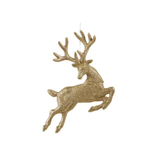 17.5In Champagne Glitter Leaping Deer Ornament