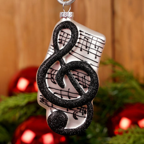 Sheet Music and Treble Clef Glass Ornament - Christmas Place