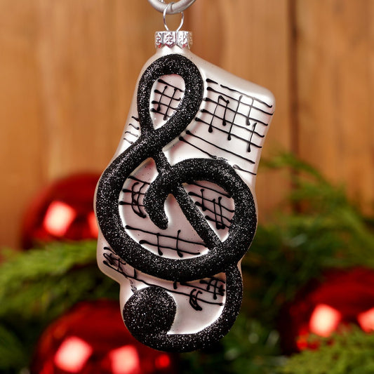 Sheet Music and Treble Clef Glass Ornament - Christmas Place