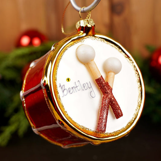 Free Personalization Glass Snare Drum Christmas Ornament - Christmas Place