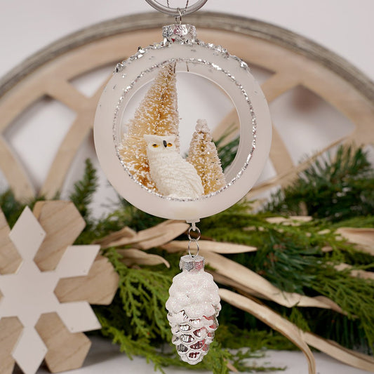 Glass Owl With Tree Ornament - Christmas Place