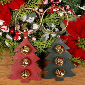 9.5IN LEATHER TREE BELL DOOR HANGER/2 - Christmas Place