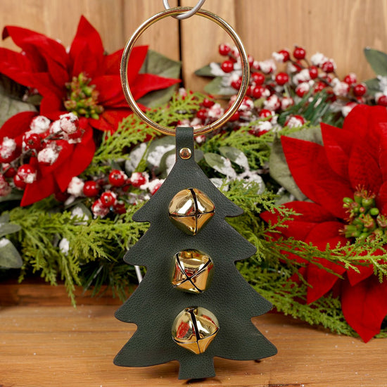 9.5IN LEATHER TREE BELL DOOR HANGER/2 - Christmas Place