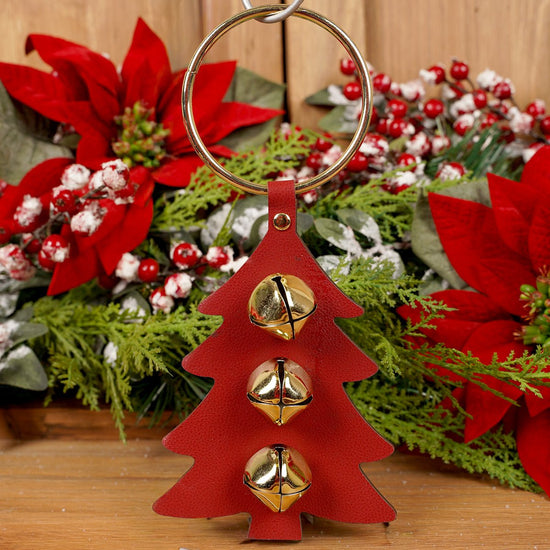 9.5IN LEATHER TREE BELL DOOR HANGER/2 - Christmas Place