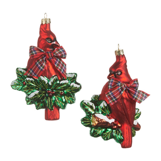 Cardinal With Holly And Bow Ornament