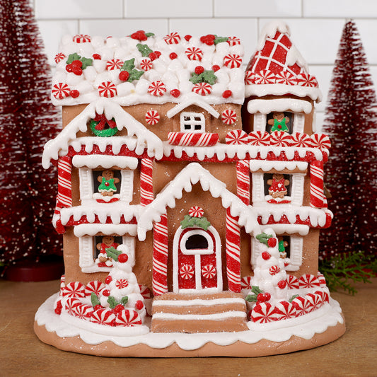 Lighted Red And White Gingerbread House